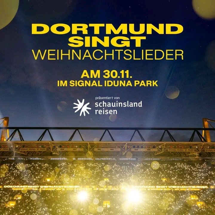 Die Adventszeit wird magisch in Dortmund! Am 30. November verwandelt sich der SIGNAL IDUNA PARK in ein funkelndes Lichtermeer, wenn es wieder heißt: „Dortmund singt Weihnachtslieder