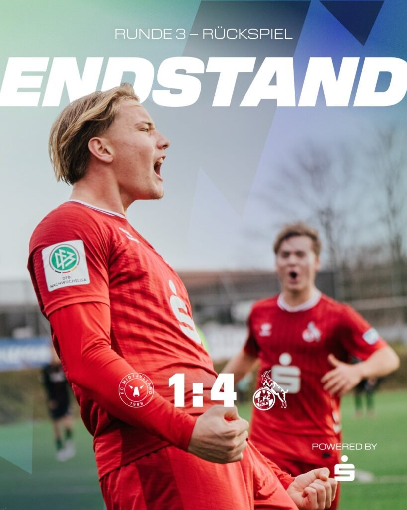 UNFASSBAR!!! Wir stehen im Achtelfinale! 🤯😍🥳 Die U19 des #effzeh gewinnt das Rückspiel gegen den FC Midtjylland mit 4:1 und zieht damit in Europa weiter. Der ganze Verein ist stolz auf euch, ihr großartigen #YoungGoats! ❤️🇪🇺