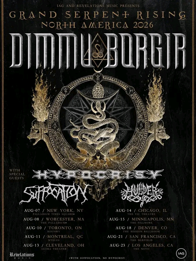 Grand Serpent Rising Tour, North America 2026! 🔥 Exclusive North America tour together with Hypocrisy, Suffocation and Hulder….