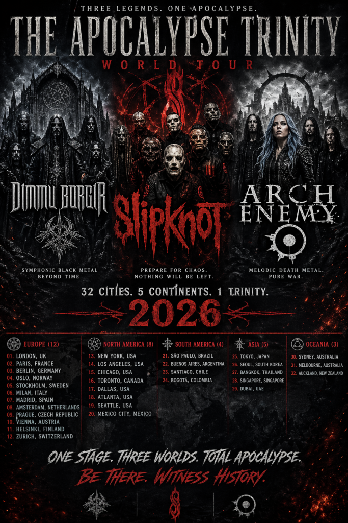 🔥 THE APOCALYPSE TRINITY 2026 🔥 Dimmu Borgir × Slipknot × Arch Enemy — One Stage. Total Chaos. Global Domination…